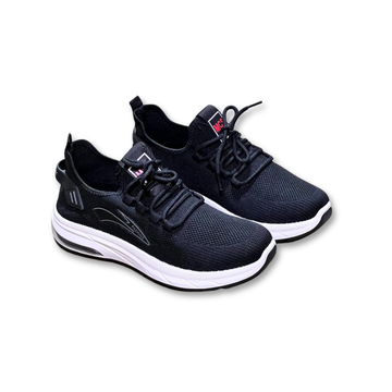 ES405 – Double colour pu sole laces style shoes, Soft and Comfortable Foldable Double Color Sole, Lightweight – Black